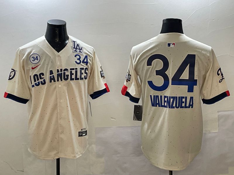 Men Los Angeles Dodgers #34 Valenzuela Cream Fashion city 2025 Nike MLB Jersey style 3